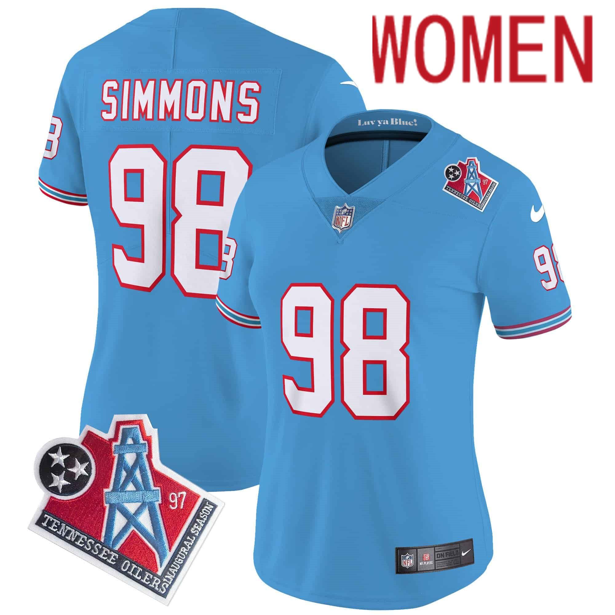 Women Tennessee Titans #98 Simmons Light Blue 1997 Throwback 2024 Nike Limited Vapor NFL Jersey